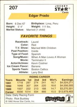 1992 Jockey Star #207 Edgar Prado Back